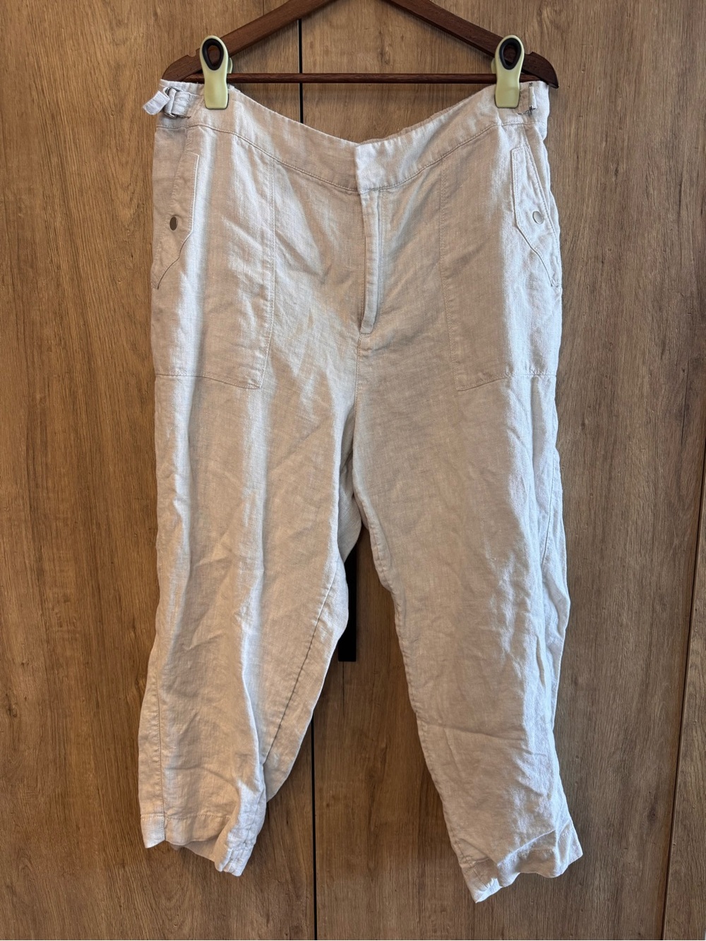 Athleta Voyager Women’s Linen Ankle Pants Beige 18 Clean Neutral